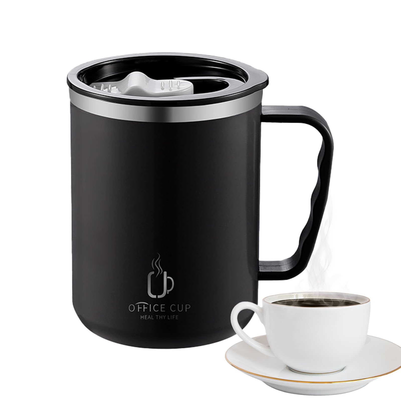Tazza Termica Da Viaggio YINBAOGE In Acciaio Inox 500 Ml – Isolata, A Prova Di Perdite – Per Bevande Calde E Fredde – Nero - 4