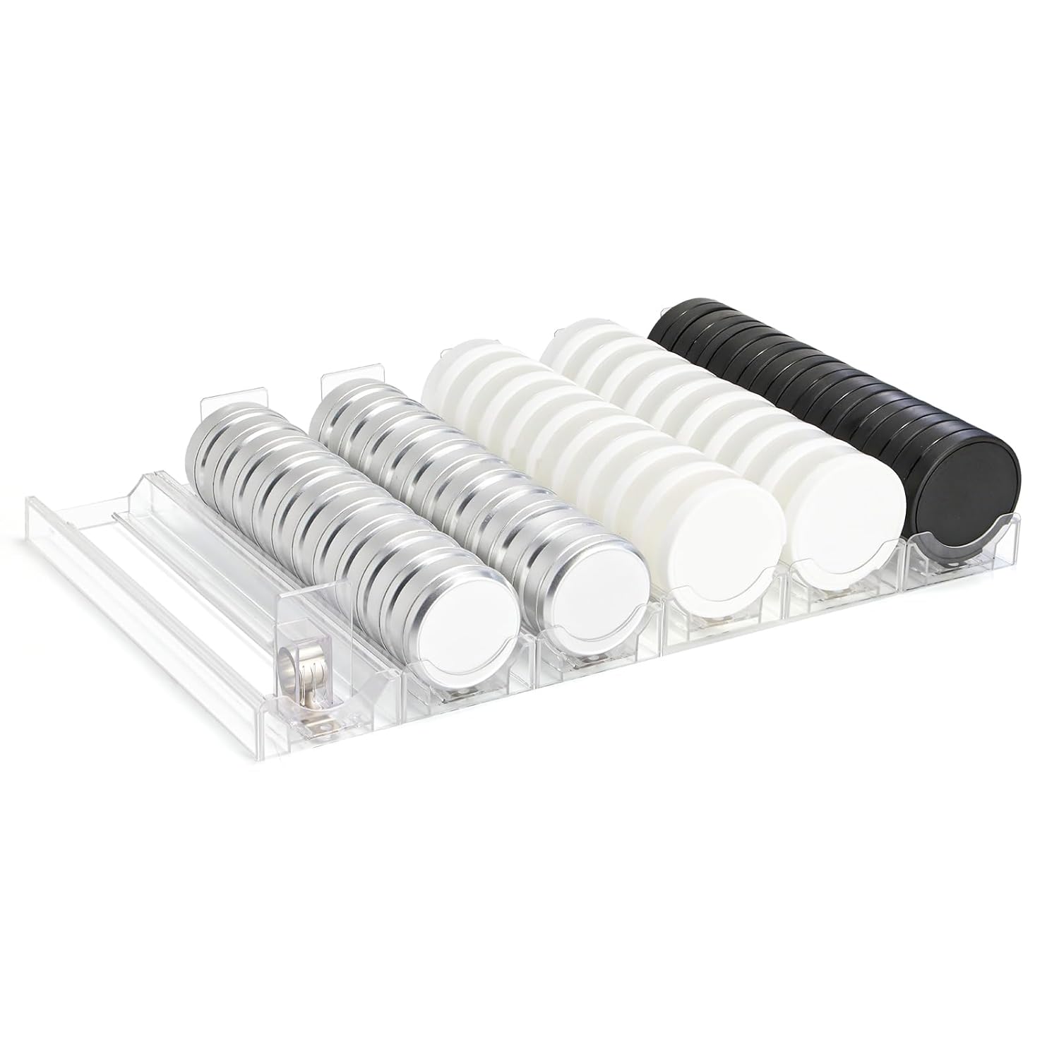 Snus Organizer for Stores，Snus Pusher ，Automatic Spring-Loaded Round-Jar Shelf Pusher，Circular Chewing Gum Display Holder（6 Pieces）