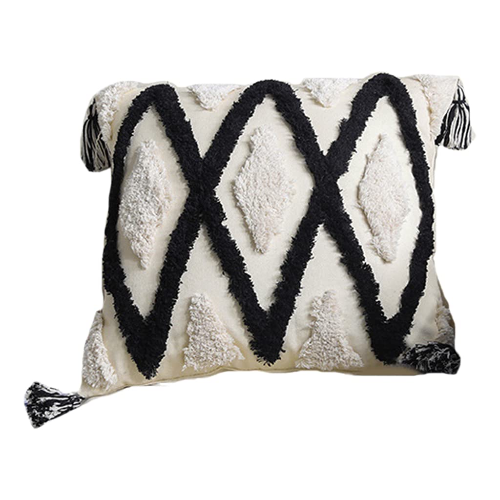 Zeizafa Big Haig Bohemian Nordic Woven Tufted Throw Pillow For Case Tribal Black White Striped Tassels Decorative Cushion Cover For Sofa Bed Car Woven Tufted Pillow Case
