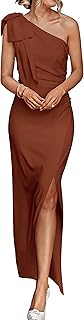 Women's Summer One Shoulder Long Formal Dresses Sleeveless Ruched Bodycon Wedding Guest Slit Maxi Dress