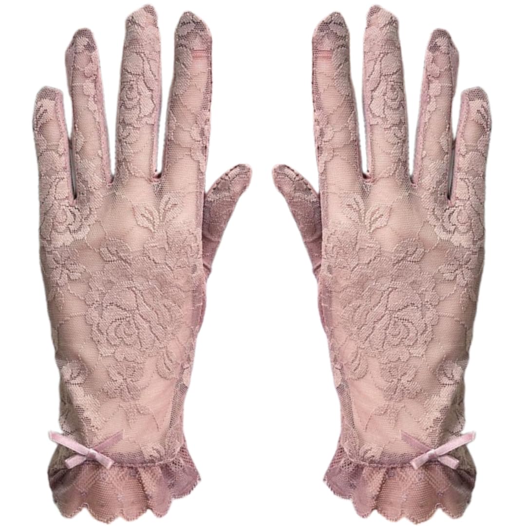 Yisenjee Women's Brown Uv Protection Gloves Driving Uv Protection Summer Lace Trim Thin Sunscreen Touchscreen Breathable Short