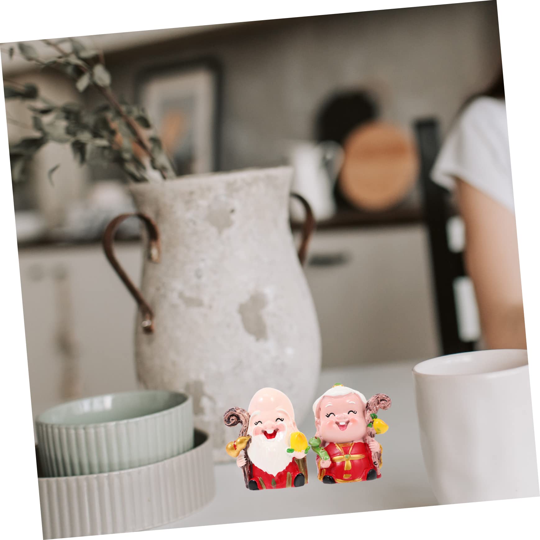 ZXQUEGF 2 szt. Urodziny zabawki dla chłopca Miniatury Figurki Feng Shui Statua Długowieczność Rzeźba Starsza para Ozdoba Bóg długowieczności Figurka Dekoracje samochodowe Vintage Szczęście Statua