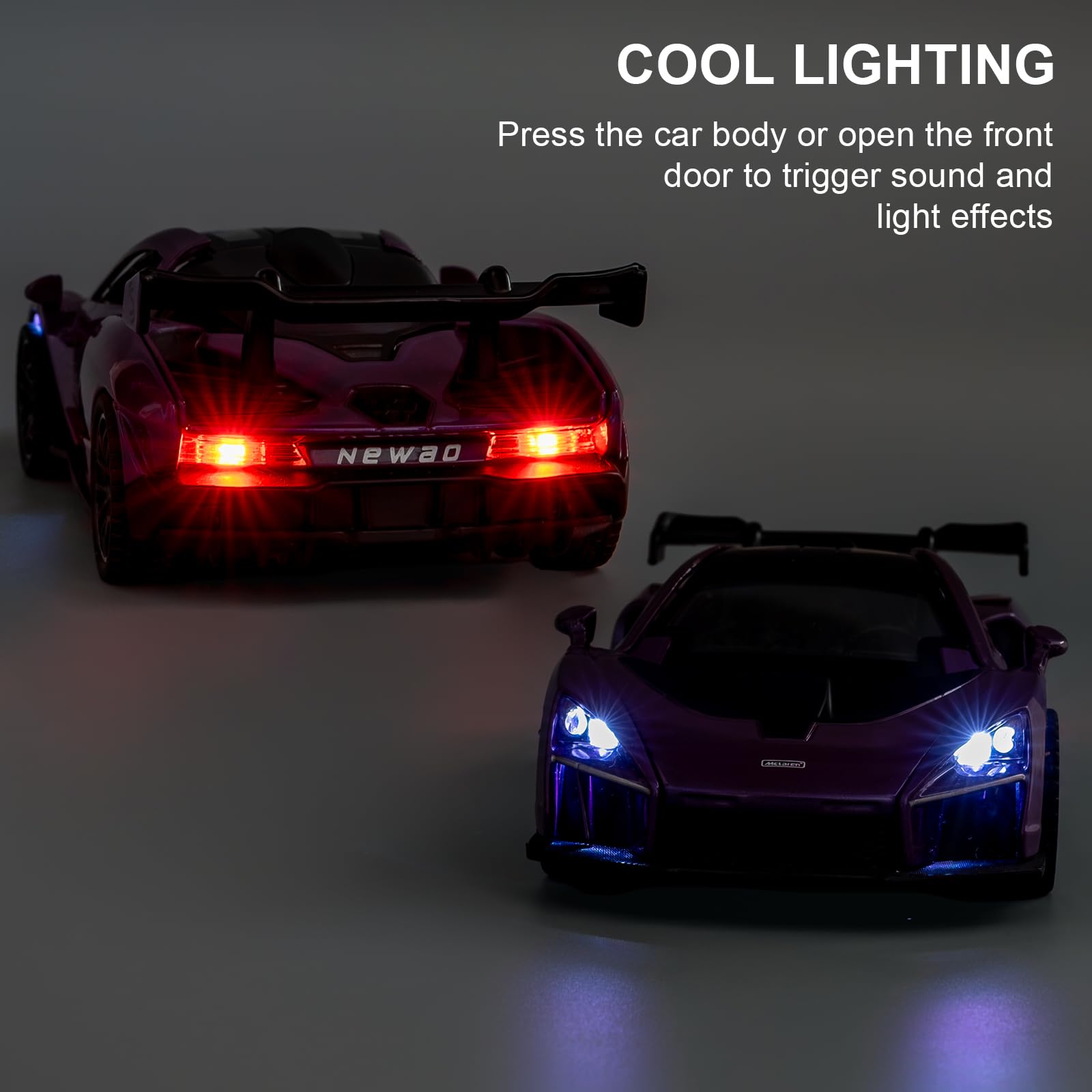 1/32 McLaren Senna Auto Modello, Raccogliere McLaren Senna Super Sport Diecast Auto Giocattoli con Suono e Luce, Lega di Zinco Pull Back Viola Giocattolo Veicolo per Adulti Ragazzi Ragazzi