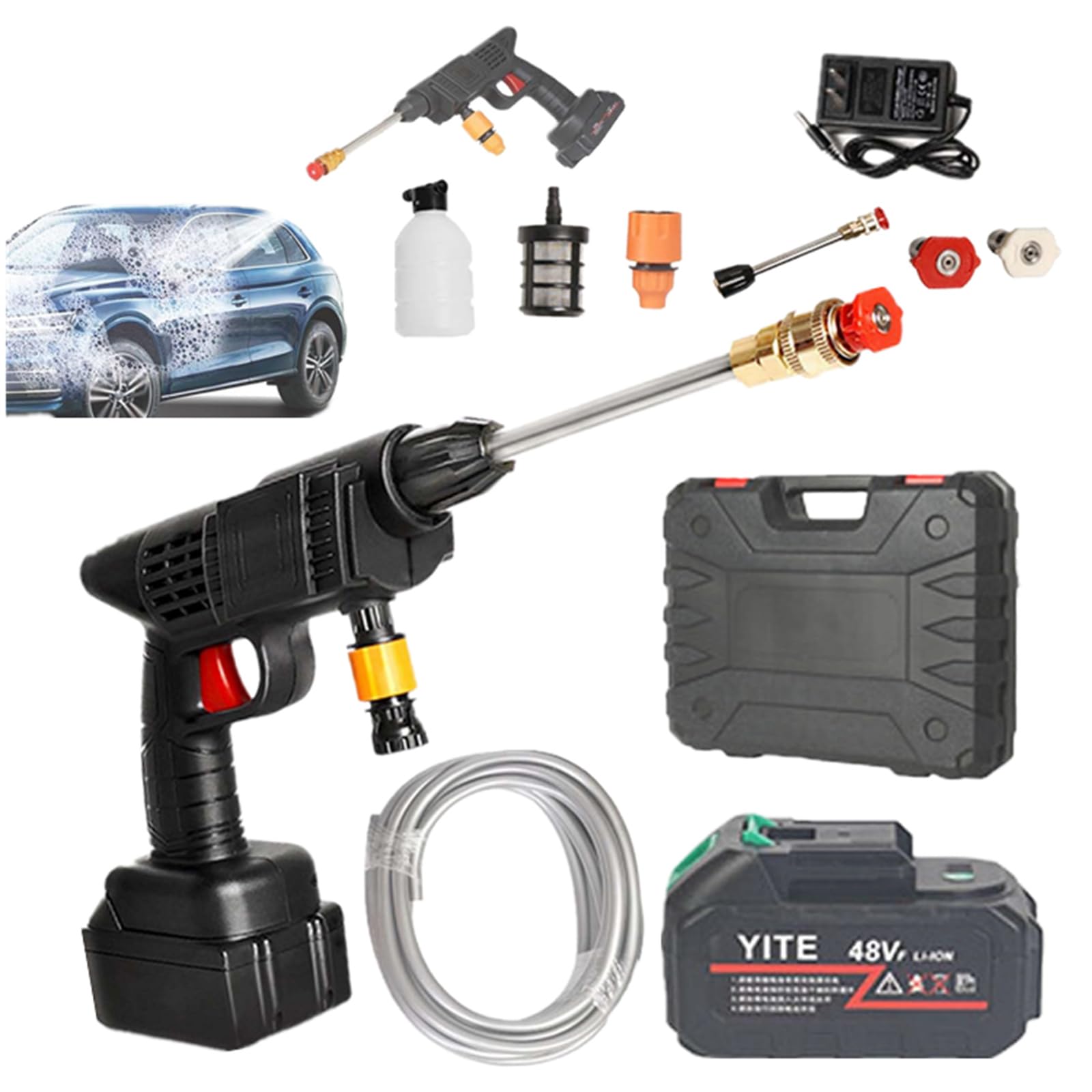 M70 Pro The Cordless Jet Washer, Portable Car Cordless Pressure Washer with Battery, Foam Bottle & Adjustable Nozzle for Car Patio Floor (48V)