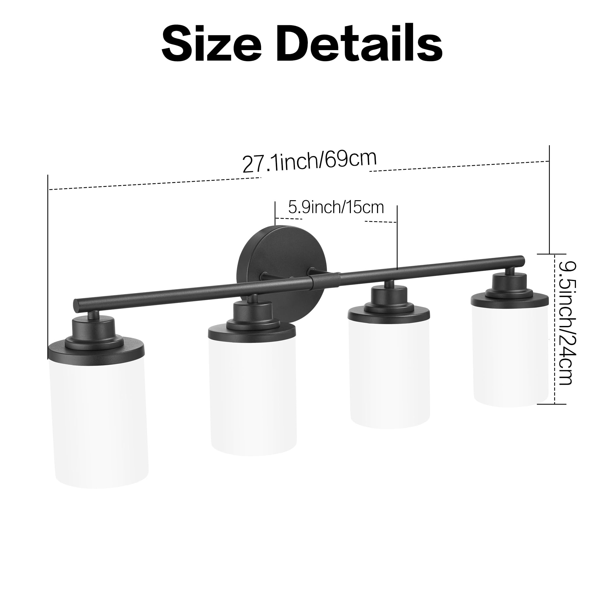 Bathroom Light Fixtures,Matte Black Bathroom Lights,4-Light Vanity Light,Bathroom Light Over Mirror,Modern Bathroom Vanity Light Fixture,Bathroom Sconces with Frosted Glass