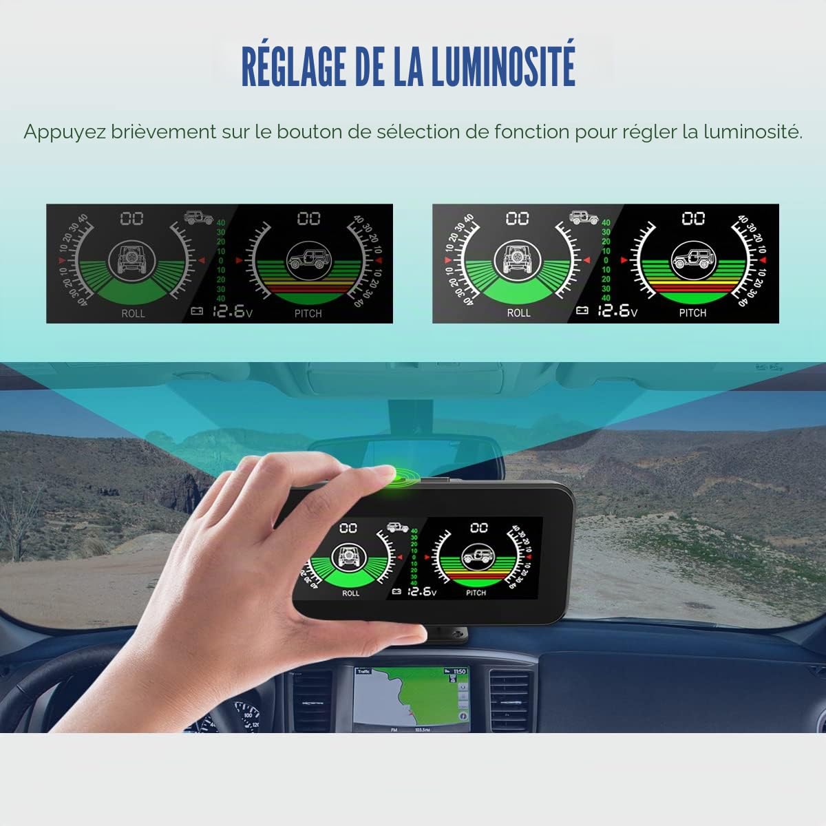 MRCARTOOL M50 GPS Inclinomètre Numérique Compteur de Vitesse HUD de Voiture Compteur de Pente avec Alarme de Survitesse Boussole pour tous les Véhicule Tout-terrain, SUV DC5-30V