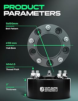 YHTAUTO 5x150mm Hub Centric Wheel Spacers 3 inch Fits Tundra 2007-2021, Sequoia 2008-2022, Land Cruiser 1998-2011 2013-2021, LX470, LX570 5 Lug Tire Spacers w/ M14x1.5 Studs, 110mm Hub Bore 4PCS Black