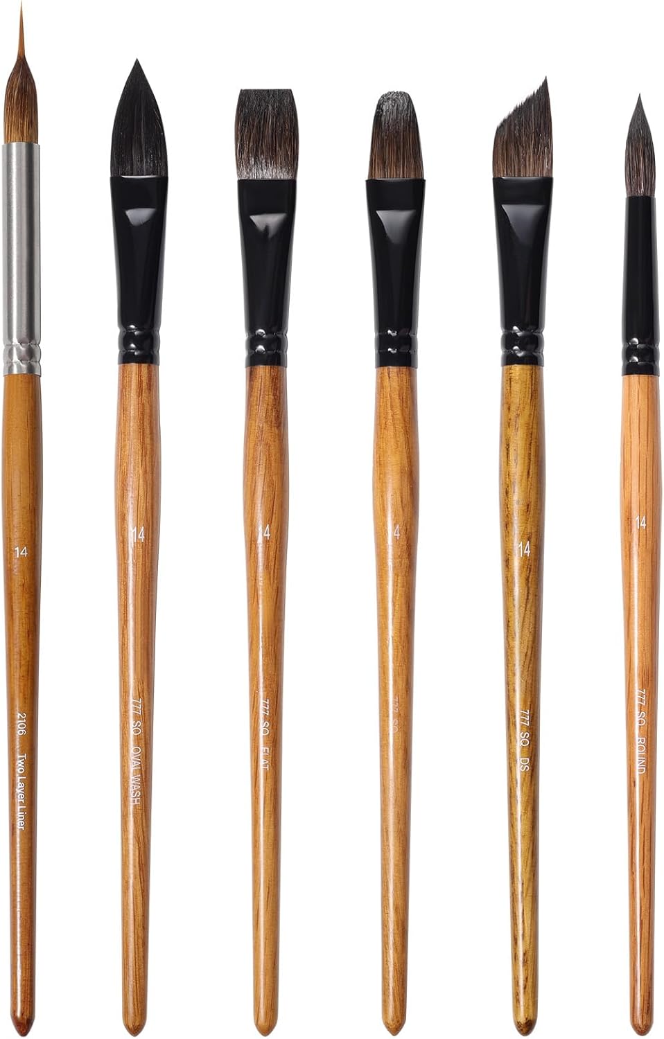 Watercolor Brushes Professional, 6Pcs Synthetic Squirrel Hair Watercolor Brush Set for Professionals, Including Pointed, Round, Flat, Dagger, Cats Tongue Oval Wash for Watercolor Gouache Inks Painting