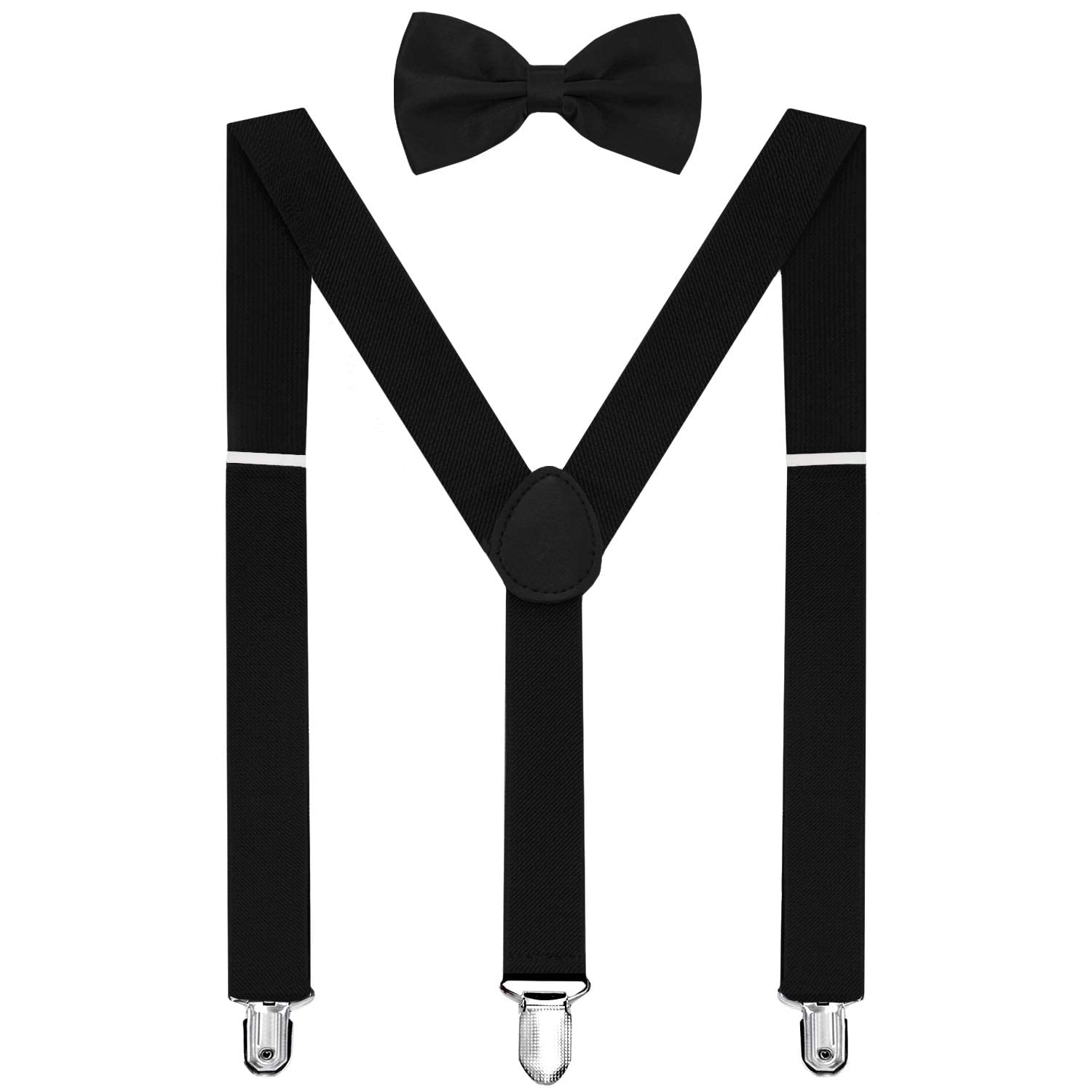 habibee HABI Solid Color Mens Suspender Bow Tie Set Clip On Y Shape Adjustable Braces (Black)-picture-10