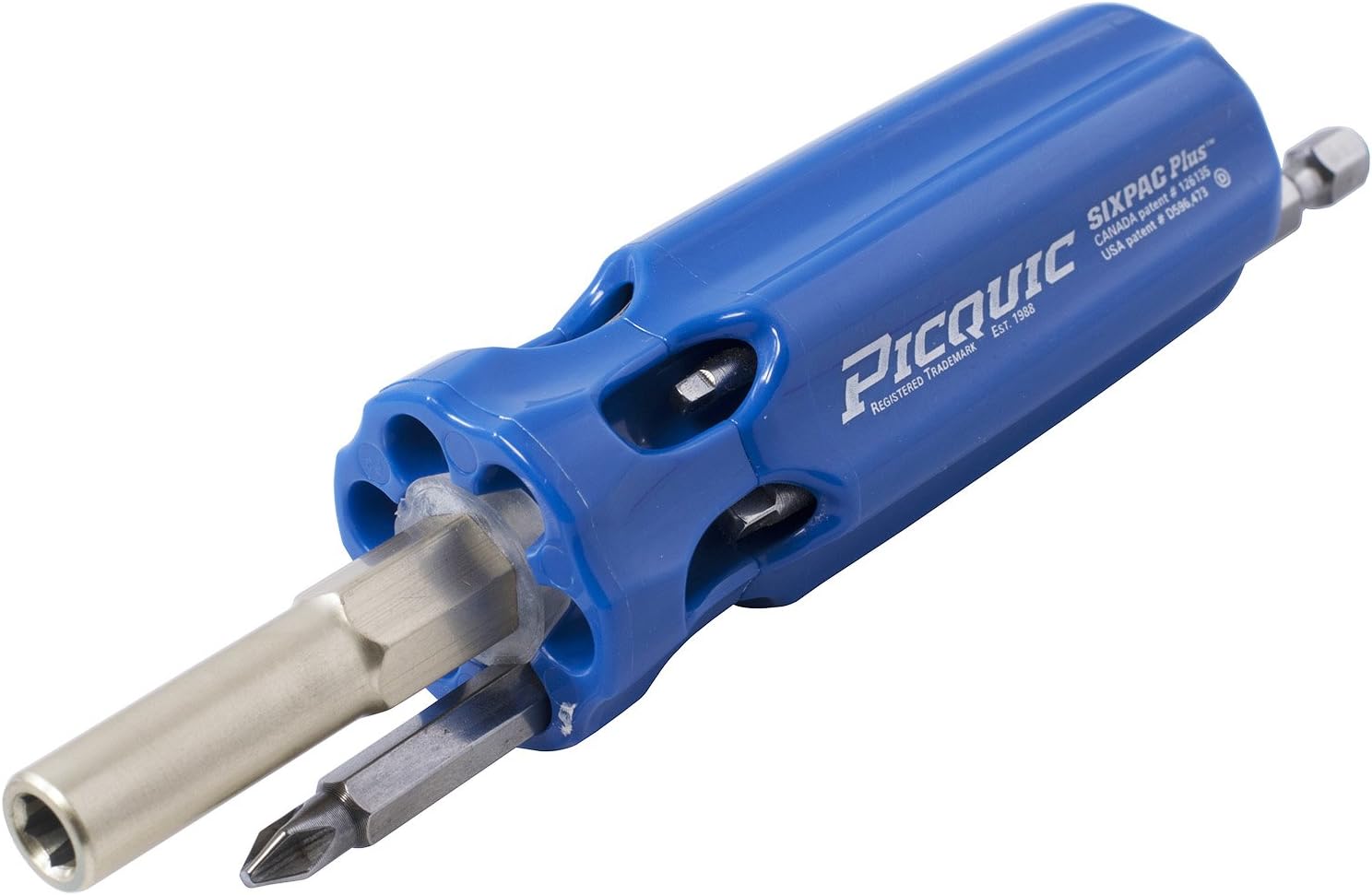 Picquic 48109 full-size SIXPAC Plus multi-bit screwdriver with seven bits, Reflex Blue Opaque