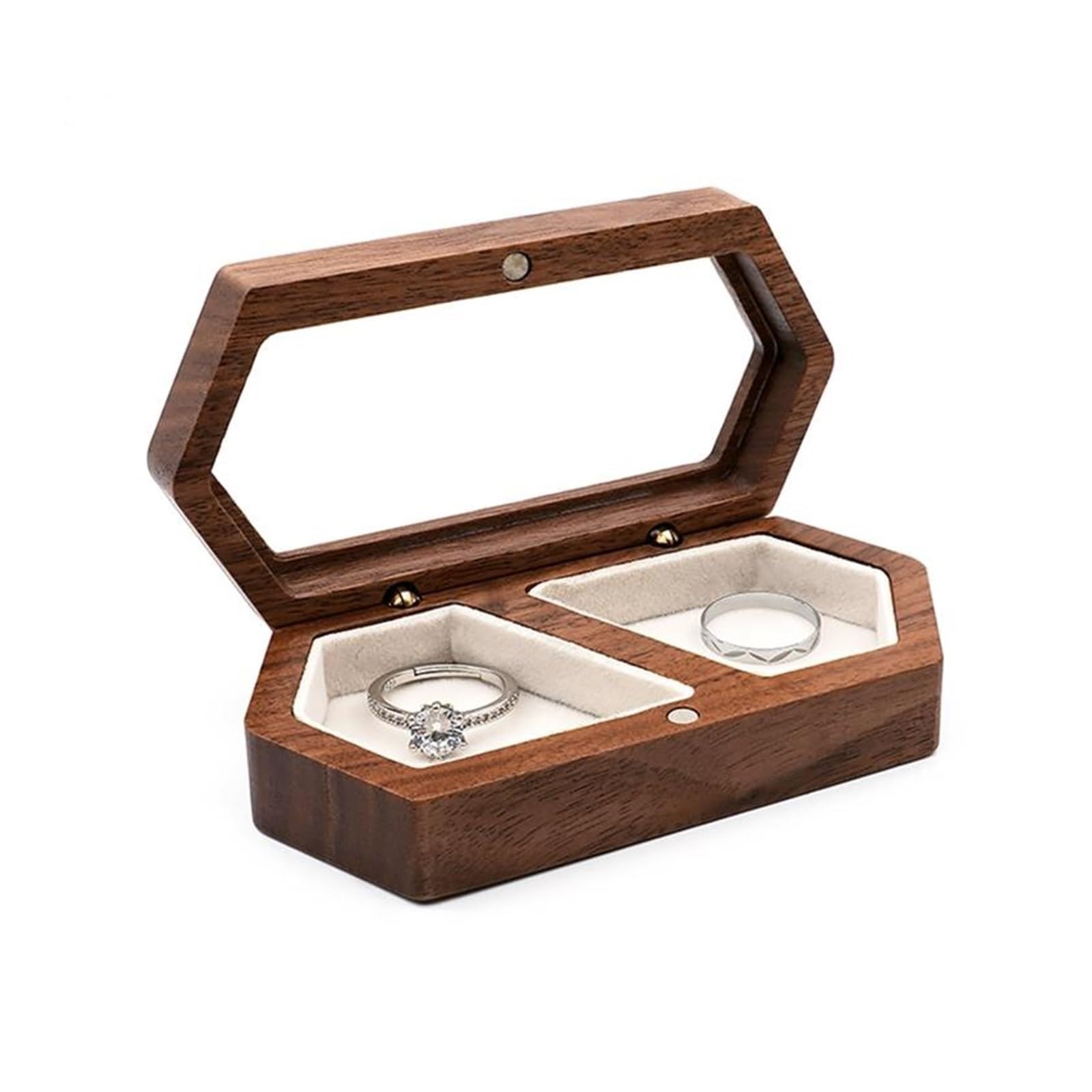 NIUSABOU Wood Jewellery Organiser, Walnut Presentation Travel Case Engagement Earr Holder Wedd Ceremony Proposal(Style-w)