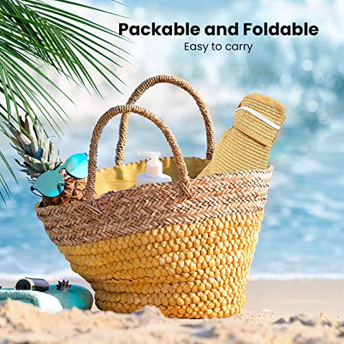 Simplicity Women's Straw Sun Visor Wide Brim Upf 50+ Roll-Up Sun Visor Hat Beige #TOP4