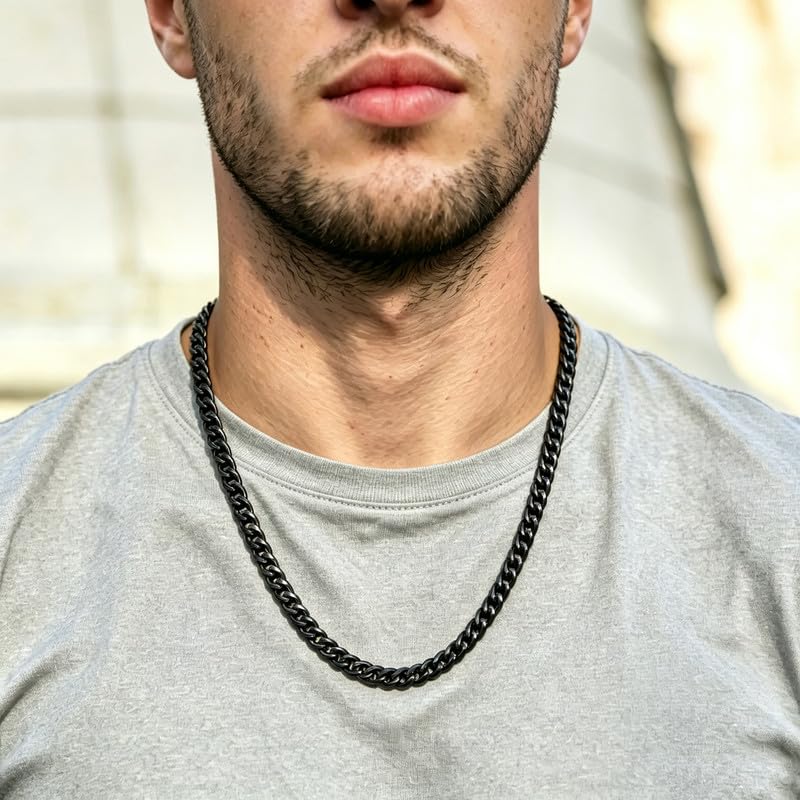 Image of Reoxvo Stainless Steel Cuban Link Chain Necklaces Jewelry for Men