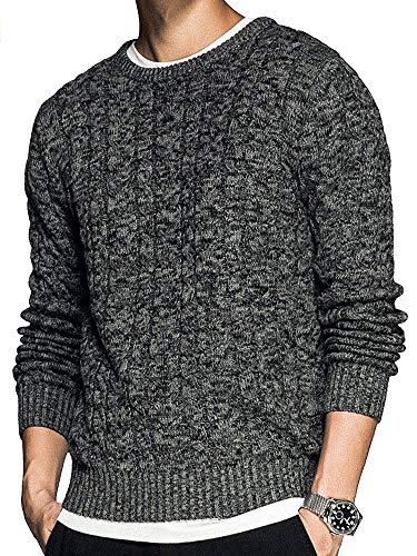 Karlywindow Mens Wool Knitted Sweaters Ribbed Casual Crew Neck Long Sleeve Pullover Sweater Tops Grey