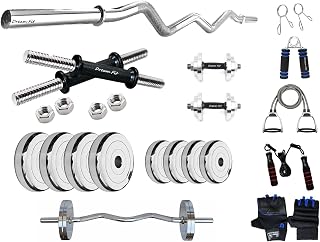 DREAM FIT Professional Steel Plates Combo - 20Kg Home Gym Set with 23mm 3 ft curl Rod, 1 Pair Dumbbell rods with hex Nuts Price In India