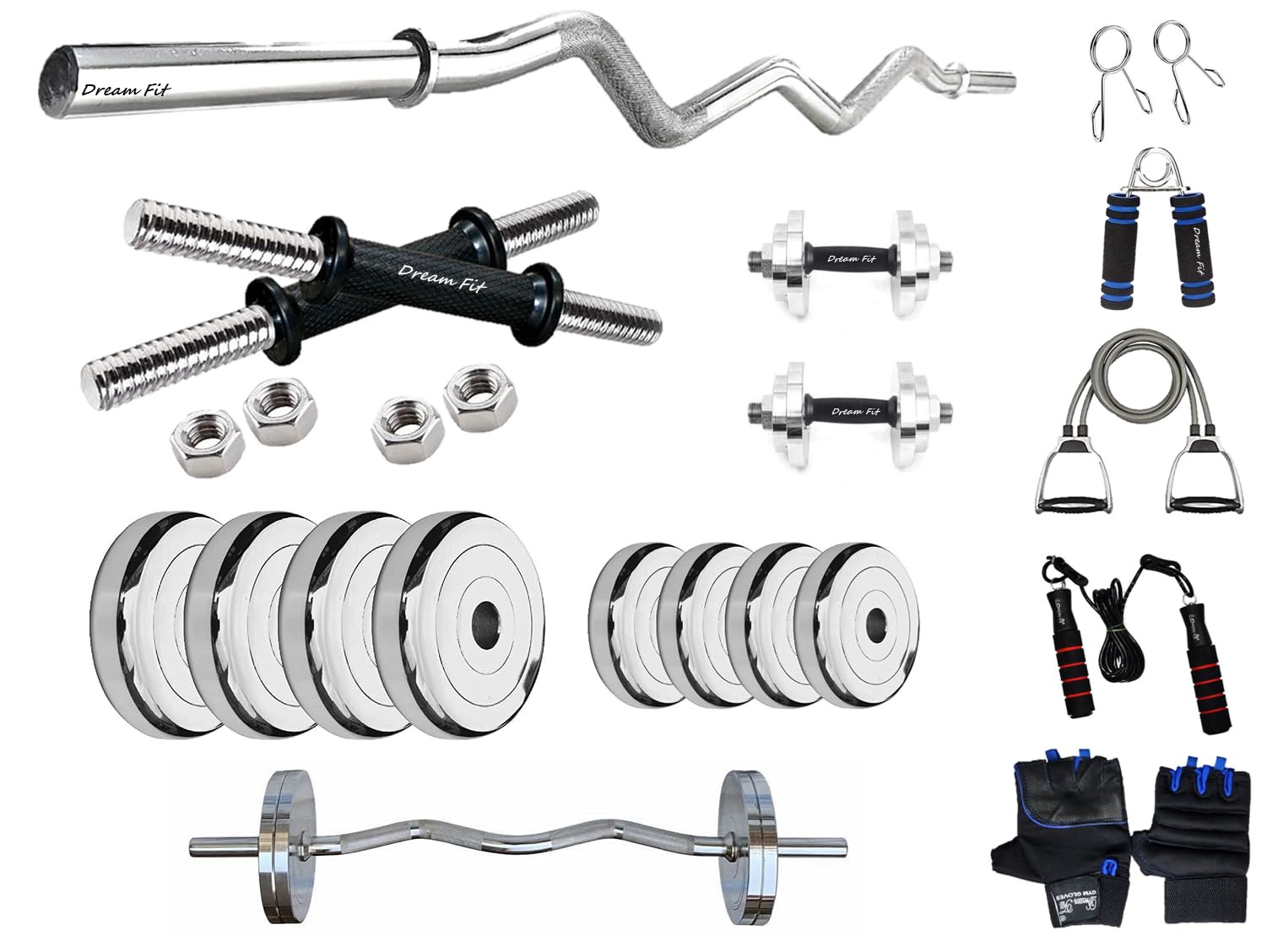 DREAM FIT Professional Steel plates combo - 20Kg Home Gym Set with 23mm 3 ft curl rod, 1 pair dumbbell rods with hex nuts and gym accessories (B0D1234M3S) Amazon Price History, Amazon Price Tracker