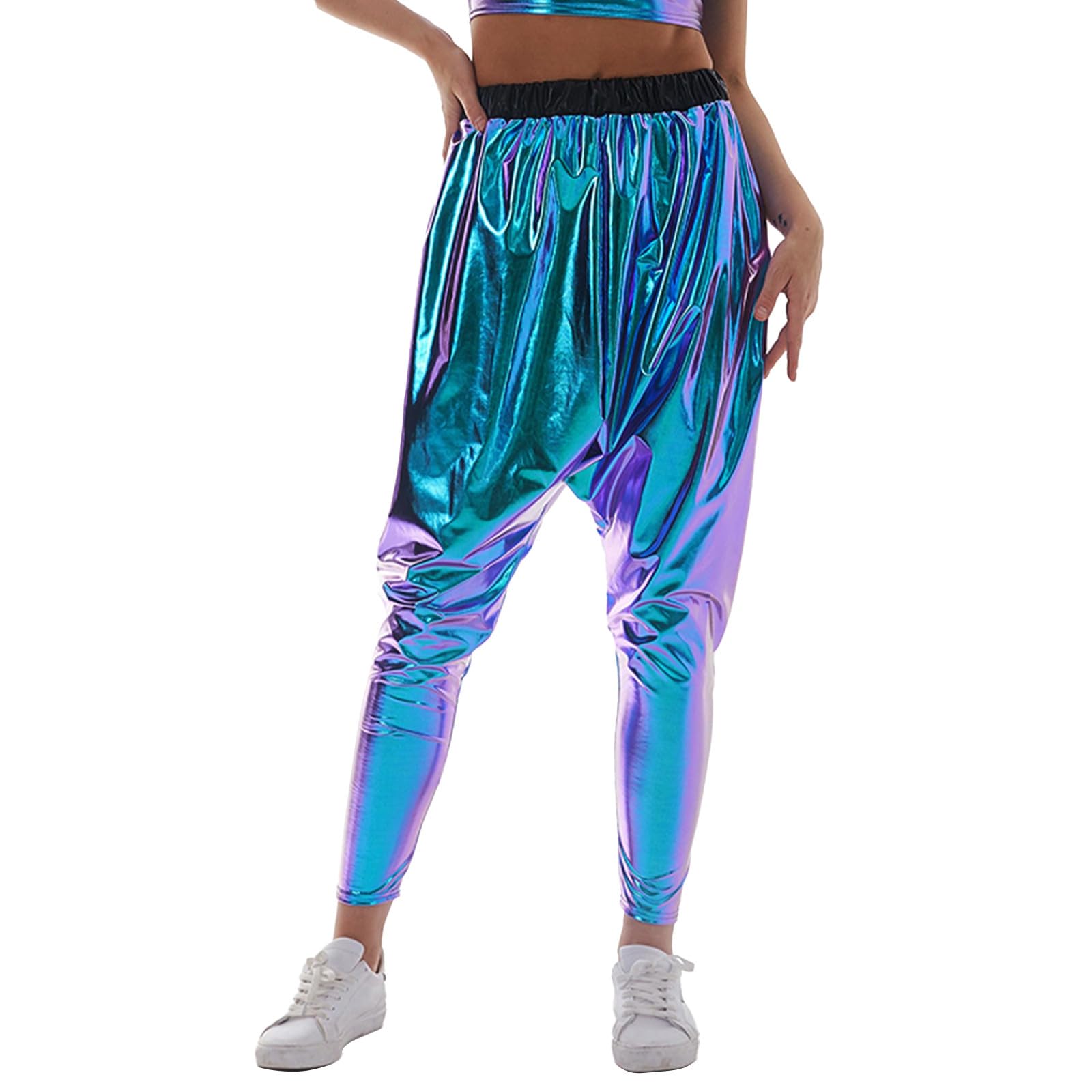 Damen Metallic Glänzend Hose mit Kordelzug Lackleder Jogger Casual Wetlook Cargohose Hologramm Hip Hop Tanzhosen für Nachtclub Disco Club Theme Party Baggy Jogginghose Silberhose Damen Metallic Glänzend Hose mit Kordelzug Lackleder Jogger Casual Wetlook Cargohose Hologramm Hip Hop Tanzhosen für Nachtclub Disco Club Theme Party Baggy Jogginghose Silberhose