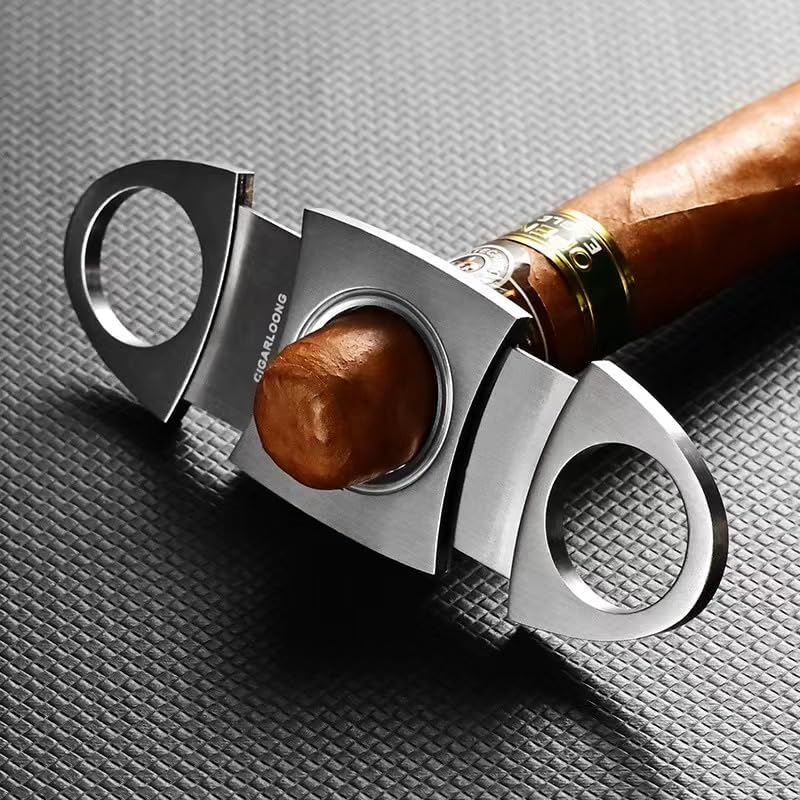 Cigar Cutter Stainless Steel Metal Classic Guillotine Scissors Puncher Slicer Portable Accessories Tool Case(B)