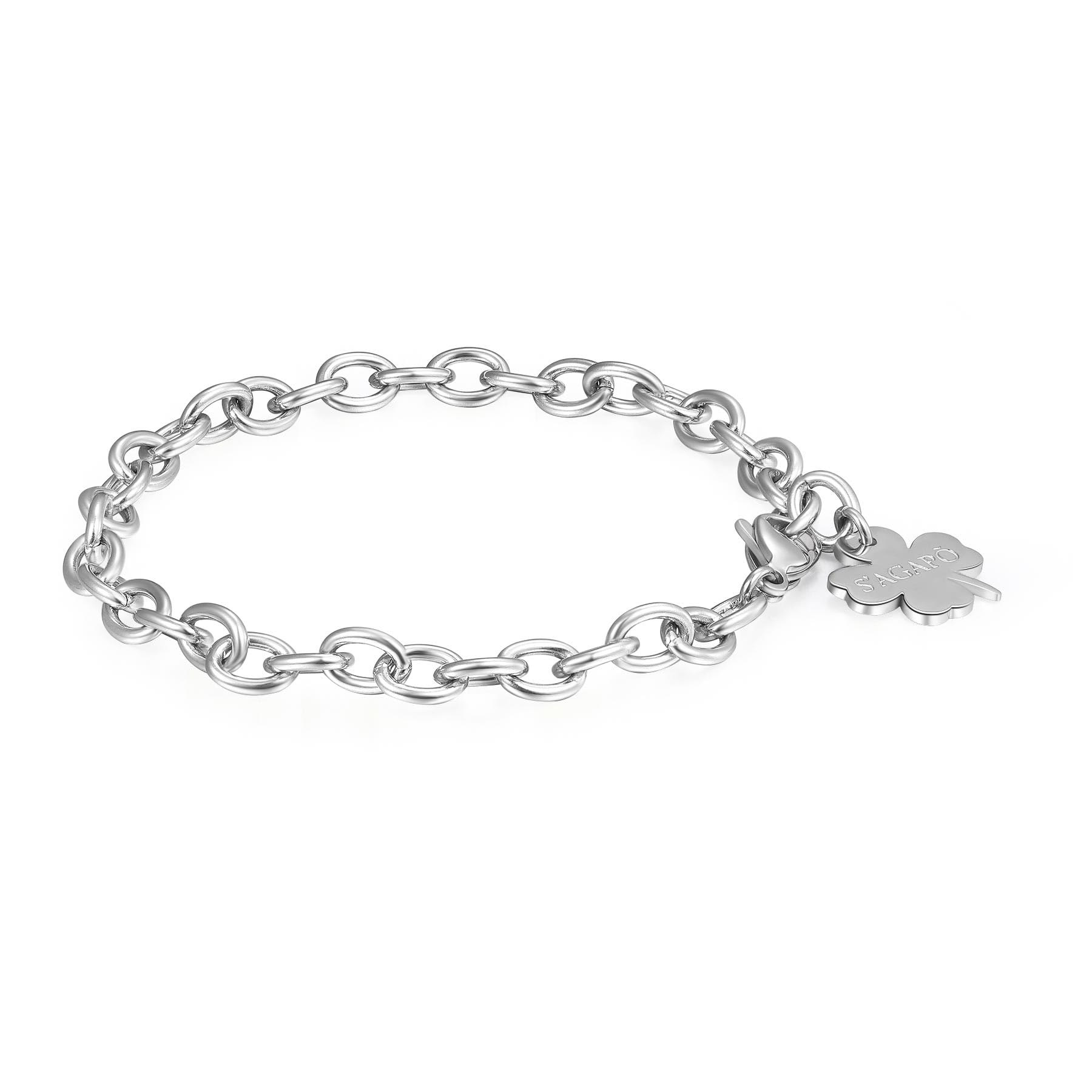 Bracciale Donna S'Agap&ograve; Con Ciondolo Quadrifoglio - Acciaio 316L, Collezione Happy