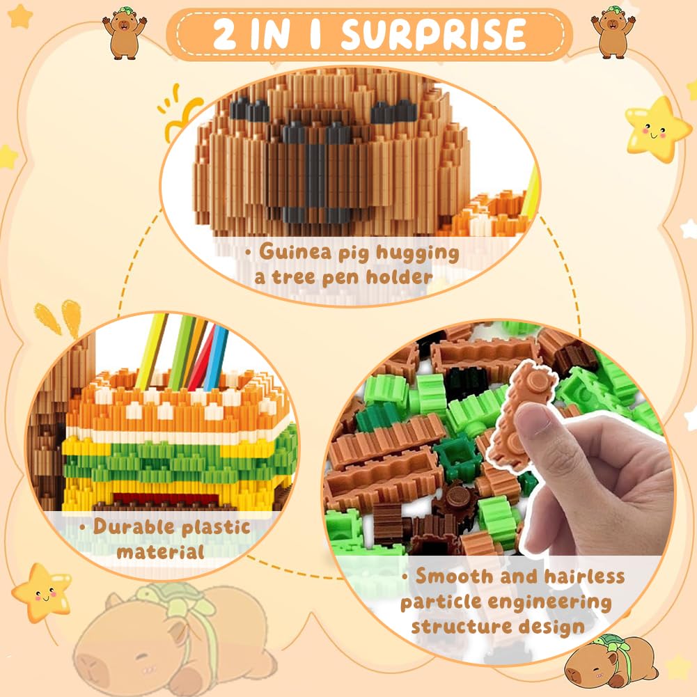 FCXVXCL Capybara Pen Holder Animal Building Blocks Pen Pot DIY Desk Organiser Capybara Pencil Holder Unique Collectible Gift Functional Office Decor Educational Toy Gifts - Image 3