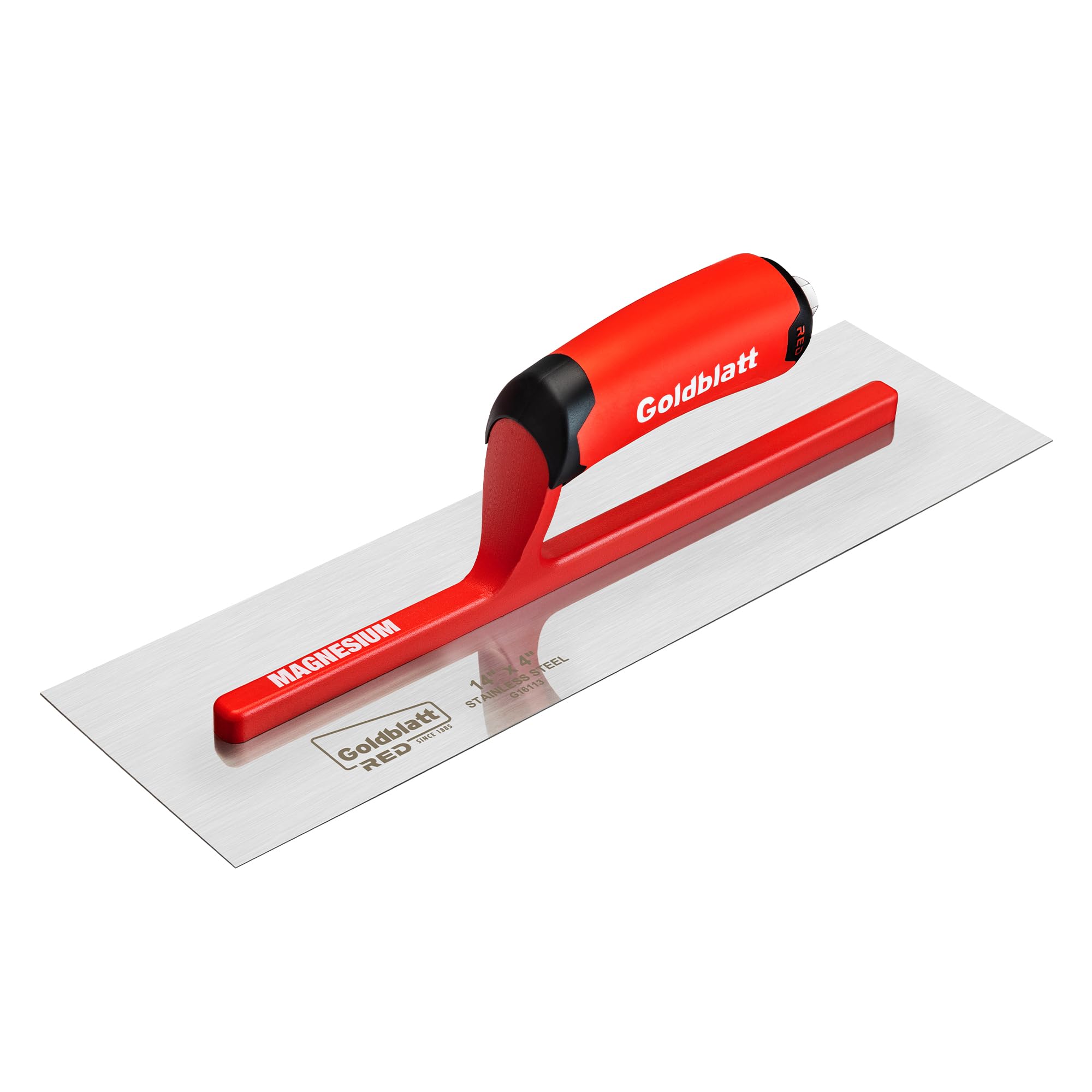 Goldblatt RED Professional Drywall Trowel, 14"x 4" Stainless Steel Finishing Masonry Trowel with Soft Grip Handle, Lightweight Magnesium Shank,