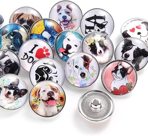 Miniatura 3 de 20 dijes a presión para perro, 0.709 in, intercambiables, para joyería, collar, pulsera, botones de cristal
