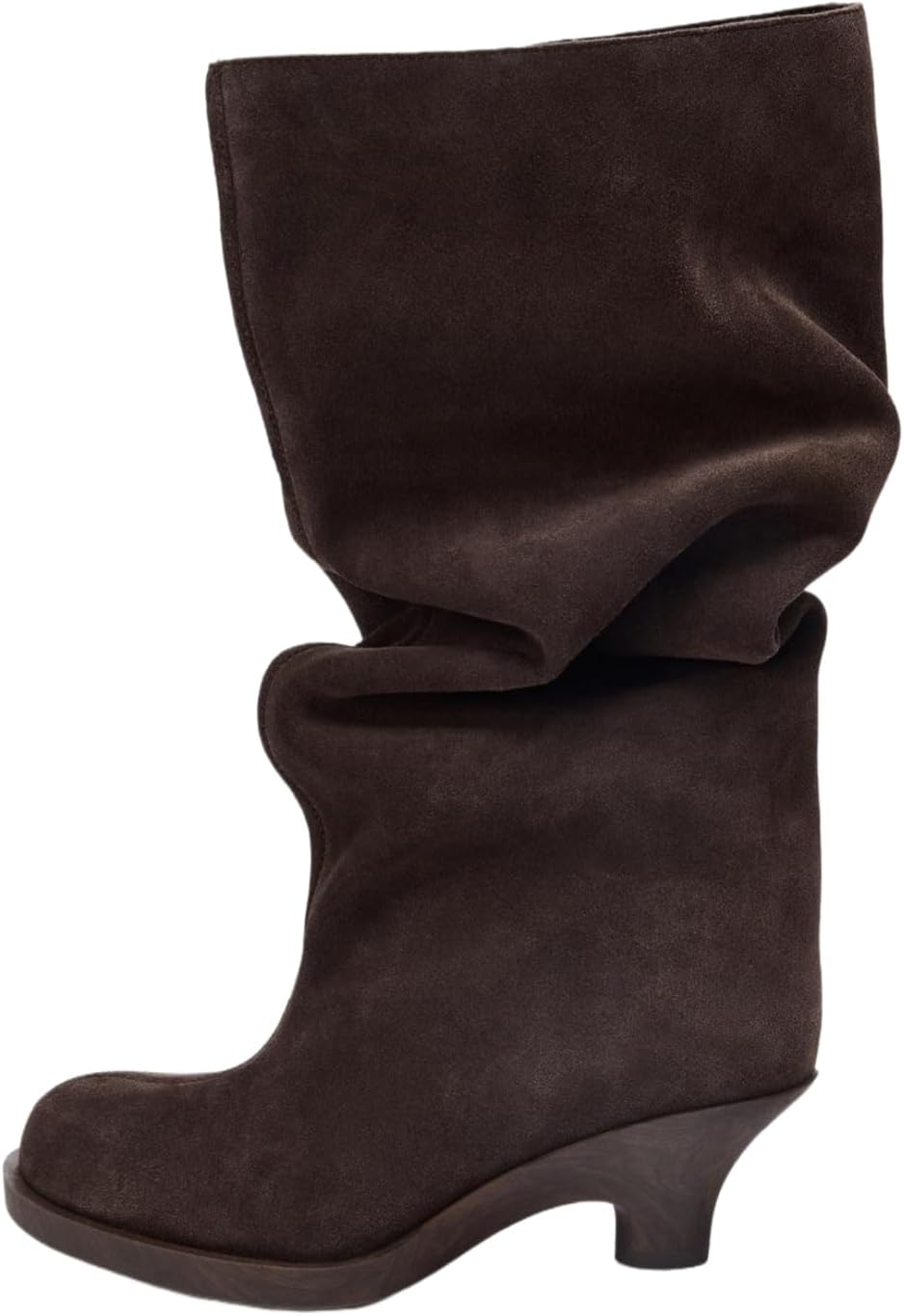 keleimusi Suede Leather Slouchy Knee High Boots Wide Calf for Women Long Round Toe Kitten Heels Boots Fall Dress Ladies Cute Pull On Fashion Tall Boot