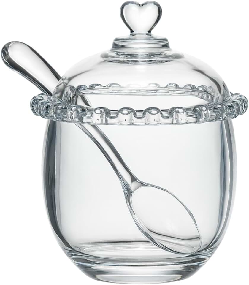 Açucareiro De Vidro Com Colher 210ml Detalhe Coração Cristal