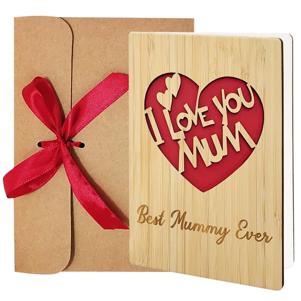 Mothers Day Card, Mum Birthday Card, Wooden Card for Mum, Best Mum Mummy Ever Card Gifts from Daughter Son