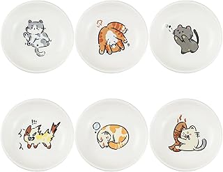 SOCOSY Super Cute Cartoon Animal Ceramic Sauce Dishes, Seasoning Dishes, Little Cat Dog Bird Feeding Bowls, Sushi Soy Dipping Bowls, Appetizer Plates, Dessert Plates, Set of 6-Cats-3.5 Inch