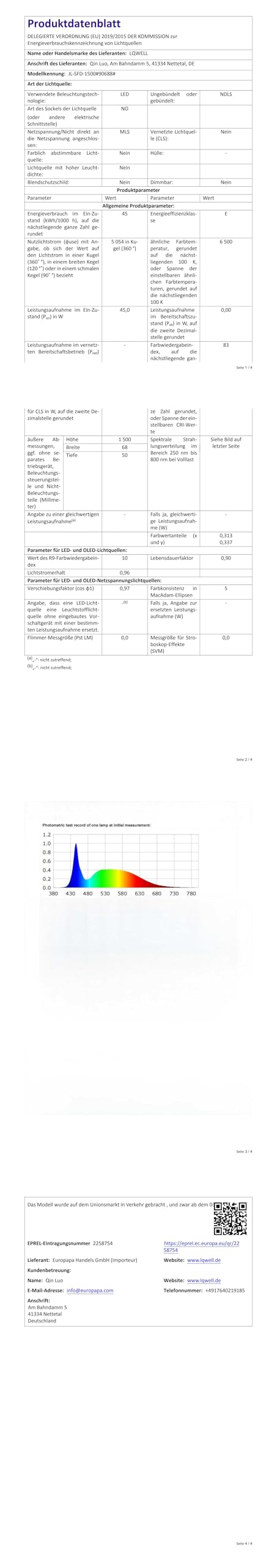 LQWELL LED Feuchtraumleuchte, LED Röhre 150x6.8x5cm IP65 Wasserfest, 45W 5050LM 6500K, Deckenleuchte Lange als Kellerleuchte, Wannenleuchte, Nassraumleuchte, Garagelampe, Werkstattlampe, 4 Stück