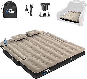 JOYTUTUS Truck Bed Air Mattress for 6.0Ft, Full Size Short Truck Beds,Anti-Leakage, with Air Pump&2 Pillows, Inflatable Pickup Mattress,Compatible with Tacoma&Ranger&Frontier,Camel&Black