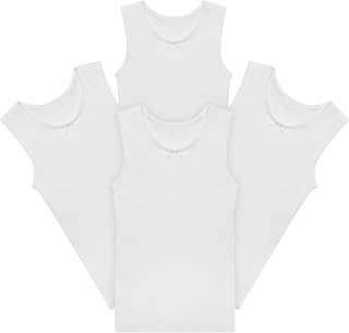 Big Girls Tagless Cami Scoop Neck Undershirts White Cotton Tank with Trim (4 Pack)