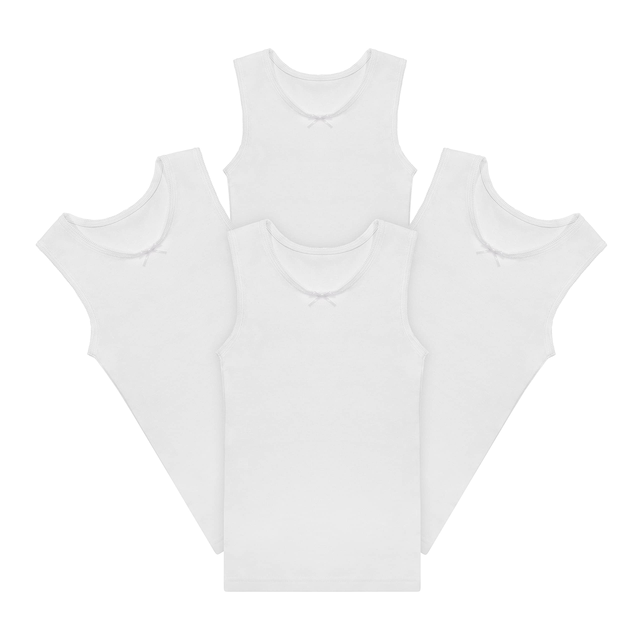 Buyless FashionBig Girls Tagless Cami Scoop Neck Undershirts White Cotton Tank With Trim (4 Pack)