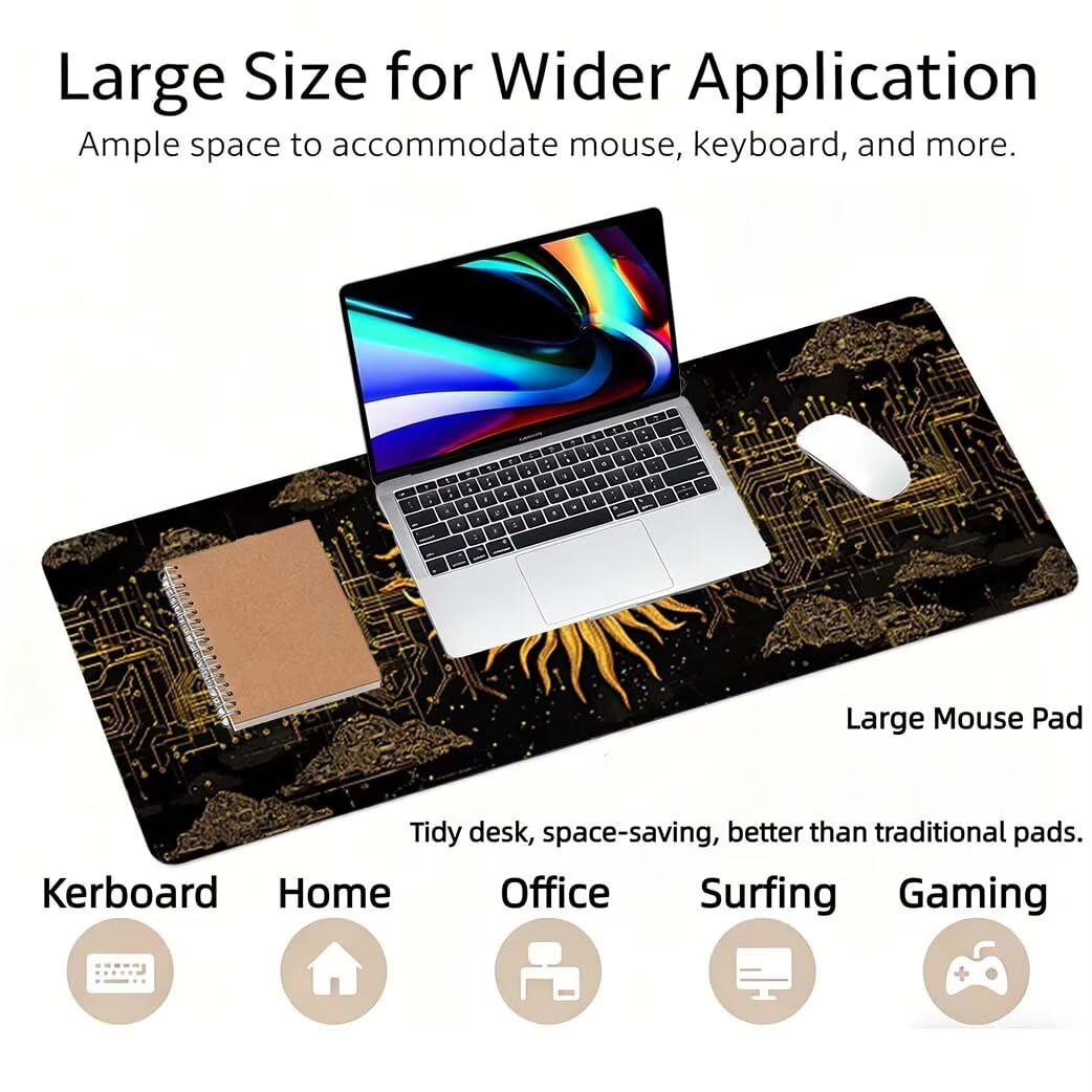 Lpfieonn Abstrakt Großes Schreibtischunterlage, XXL Schreibtischunterlagen, Grau XXL Wasserdicht Gaming Mousepad mit Vernähter Rand und Rutschfeste Gummibasis, für Laptop/Hause/Büro 120x60cm PF-3815