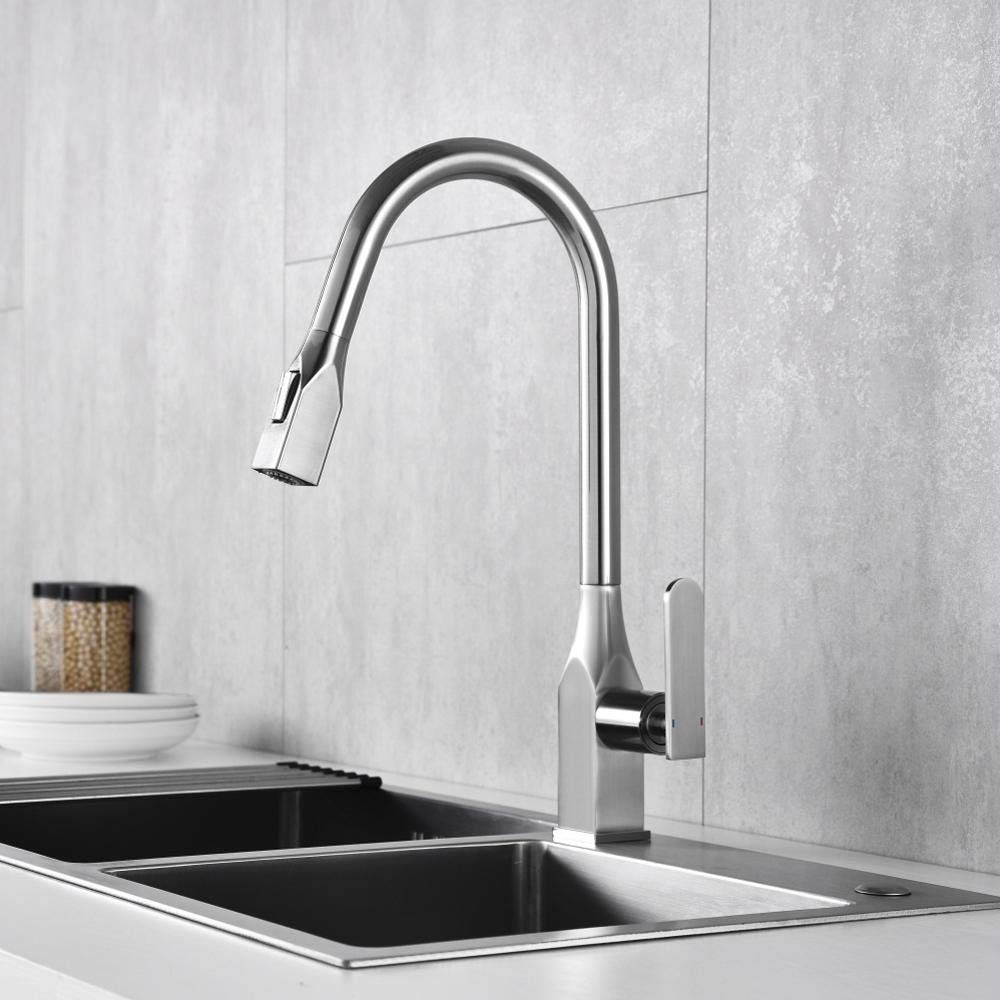 Faucets,High-End Modern Brass Pull Out Kitchen Faucet Mixer Matte Square Sink Cold Hot Water Taps