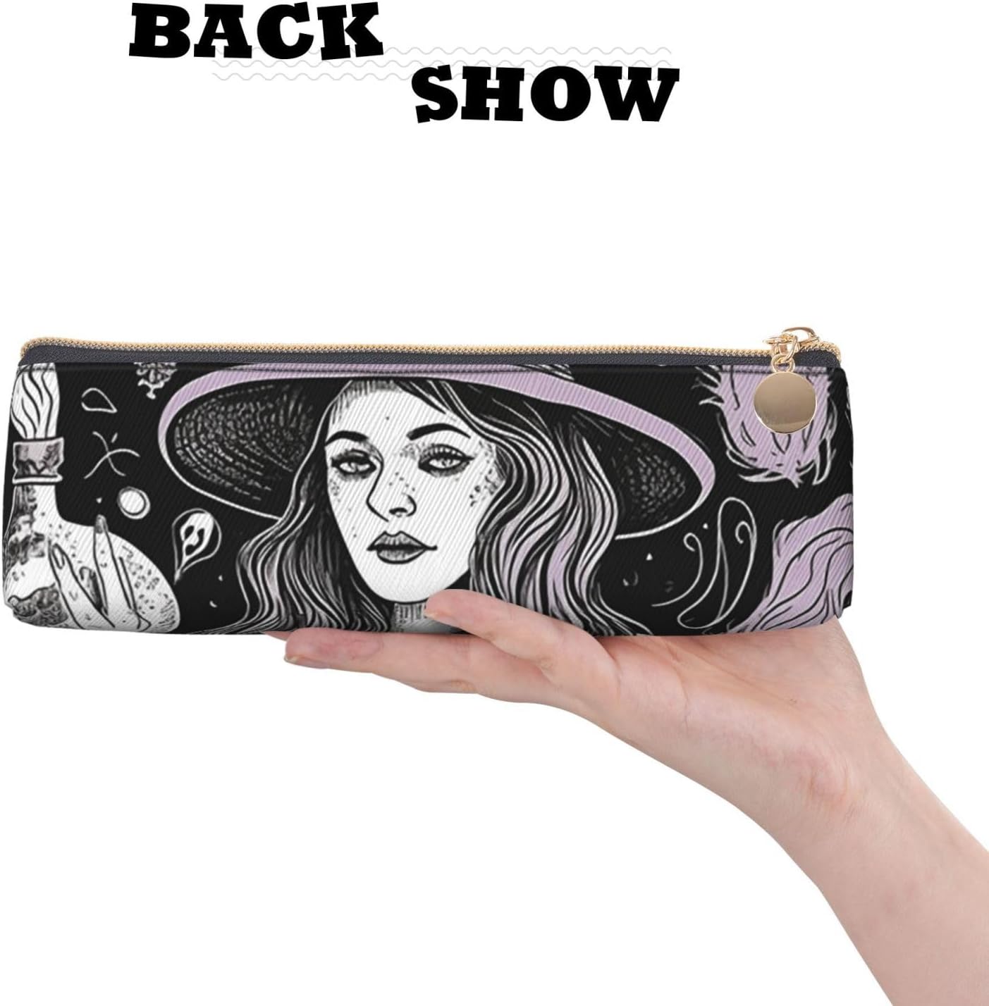 Leather Pencil Case Cute Zipper Pencil Pouch Aesthetic Pen Bag Magic Witch Witchcraft Bohemian Cosmetic Makeup Bag for Men Women image 2