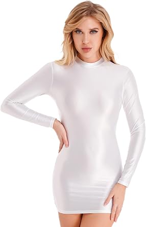 Sexy Women Oil Glossy Sheer Micro Mini Dress Tight Pencil Short Dress Smooth Bandage Dress