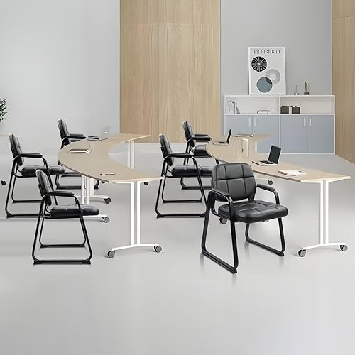 Vista 79 de CLATINA Silla de invitados para sala de espera con reposabrazos acolchado de cuero regenerado para oficina, recepción y escritorio de conferencias