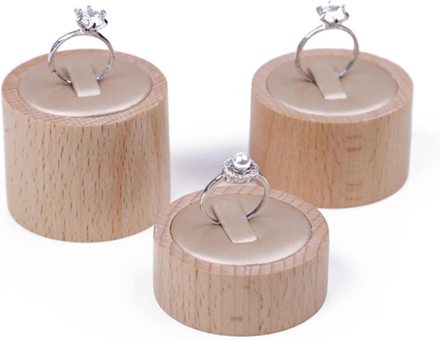 ジュエリーラックジュエリーホルダー 3 個木製リングディスプレイスタンドセットラウンドリングイヤリングブレスレットジュエリーショーケ