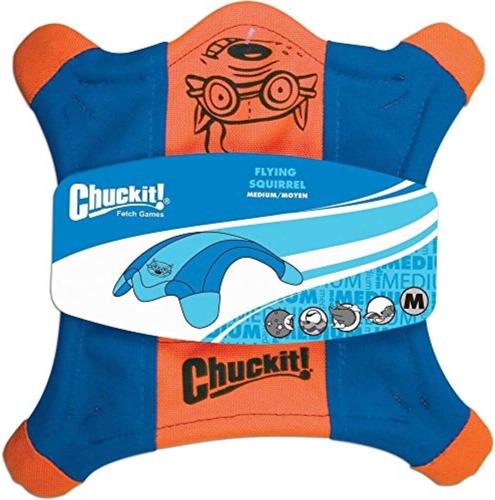 Chuckit! Kick Fetch Ball, Small & Flying Squirrel, Medium, Orange/Blue, Dog Toys for Medium Breeds