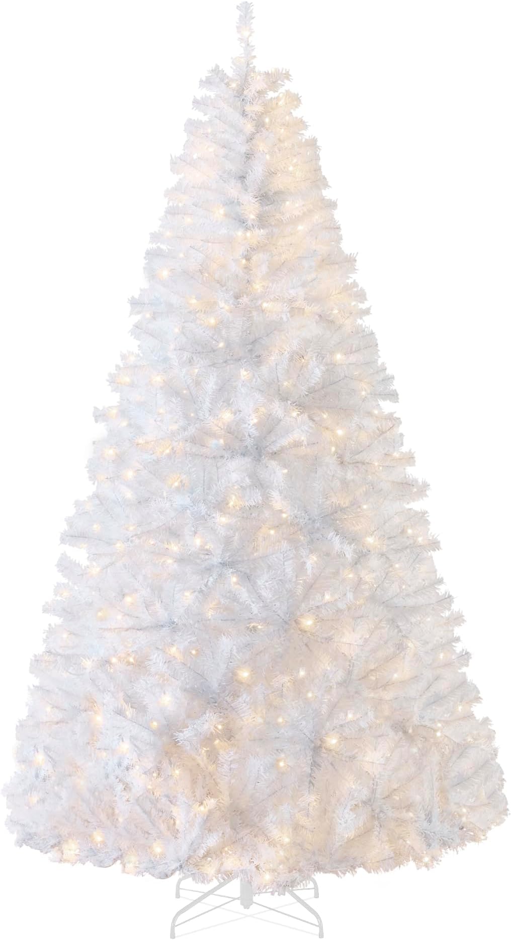 Best Choice Products 7.5ft White Christmas Tree Pre-Lit w/Twinkling Lights Artificial Pine Tree Premium Holiday Decoration 550 Warm White Lights, 1,350 Branch Tips, Metal Stand