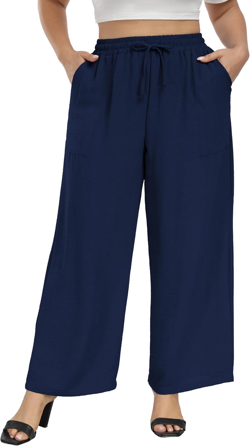 Cheapestbuy Plus Size Summer Wide Leg Pants for Women Loose Palazzo Pants Long Flowy Casual Pants with Pockets - Image 6