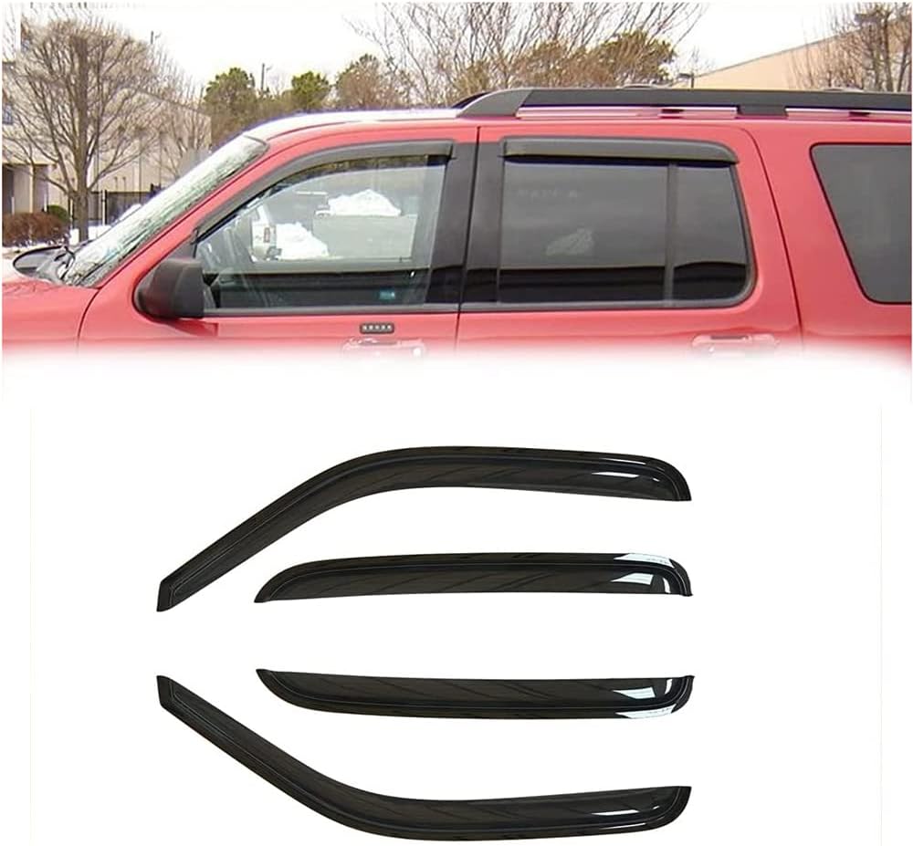 94819 Side Window Deflector Visor Rain Guard,4pcs Tape-on Shatterproof Dark Smoke window shades fit for 02-10 Ford Explorer &Mercury Mountaineer &03-05 Lincoln Aviator 4-Door SUV