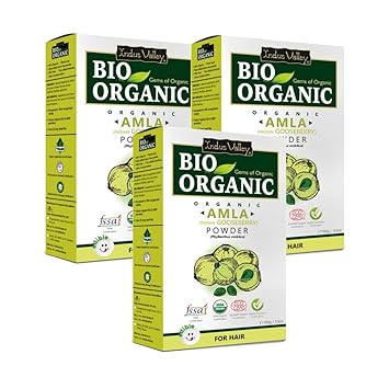 INDUS VALLEY 100% Organic Amla Powder | Phyllanthus emblica - Pure, Natural And Fresh For Healthy Hair and Skin - (100g *3= 300 g)