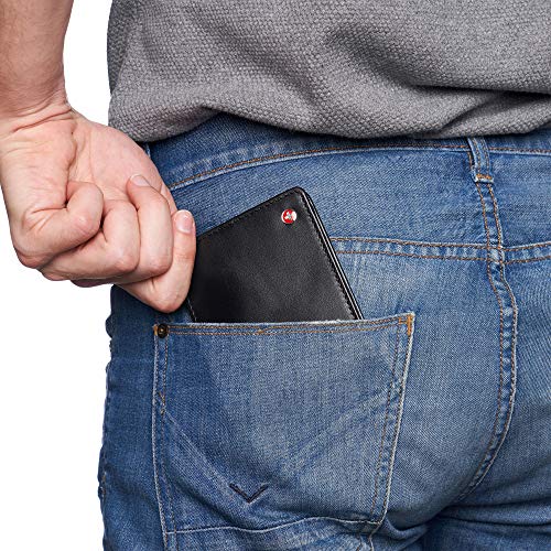 Image of Alpine Swiss Connor Executive Bifold Wallet | Business Passcase for Men | Premium Leather | Dual ID Windows | RFID Blocking | Gift Box Included Smooth Finish Black