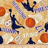 Timeless Treasures Score! Basketball Motifs Tan, Quilting Fabric by the Yard