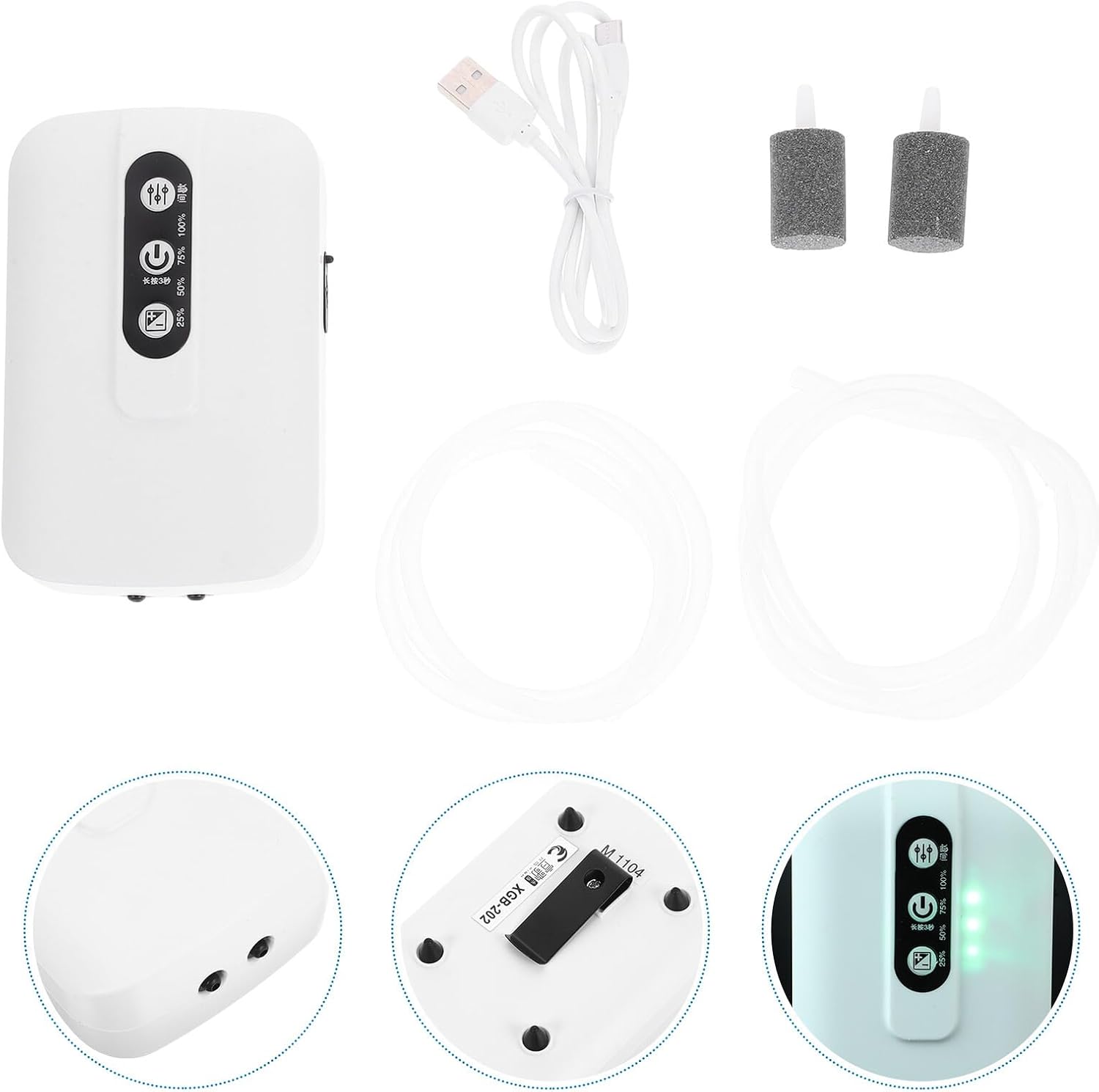 Rechargeable USB Fish Tank Oxygen Pump with Dual Adjustable Air Outlets Portable Aquarium Air Pump for Home and Travel Fish Tank Accessories