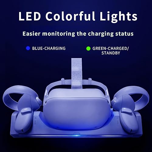 Miniatura 2 de Eslick Base de carga para Oculus Quest 2Meta Quest 2, estación de carga compatible con indicador LED Meta Quest 2 VR auriculares y controladores,