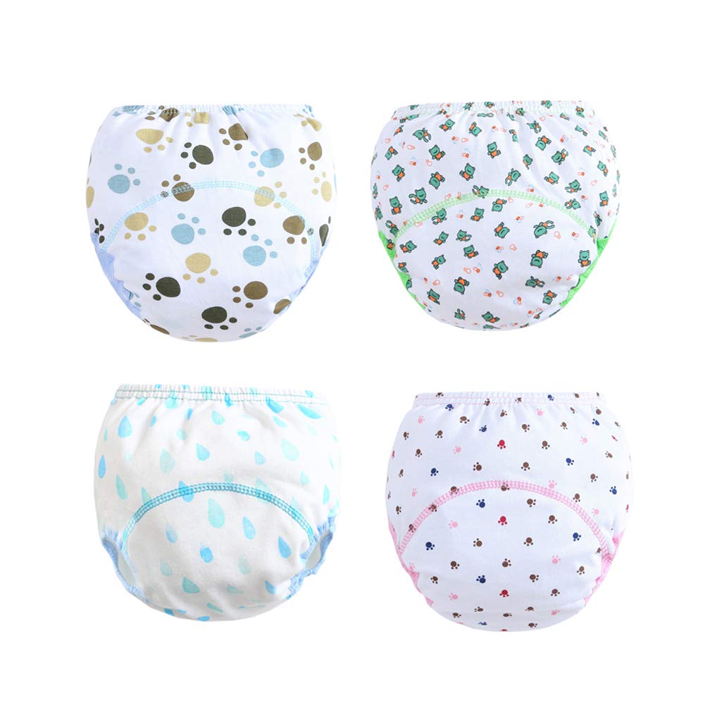 Morbuy Unisex Toddler Multicolor 4 Packs Potty Training Pants Reusable, Toddler Kids Soft Cotton Washable Anti Leakage Underwear Nappy Underpants For Babys (100,)